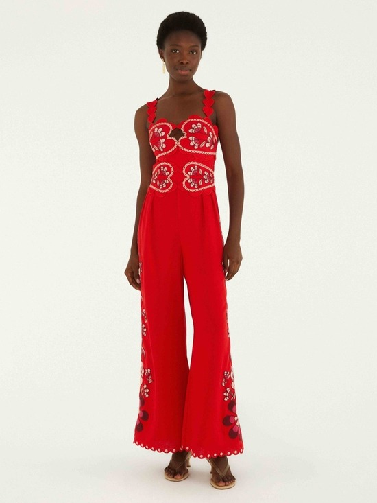 FARM Rio Pants - Farm Rio Pink Lovely Pineapples Embroidered Jumpsuit